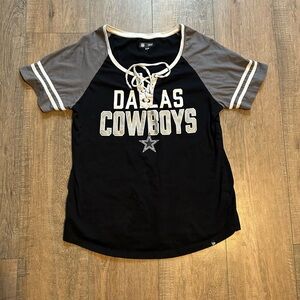Dallas Cowboys Shirt Women's L Blue Gray Ladies Short Sleeve Casual NFL Football